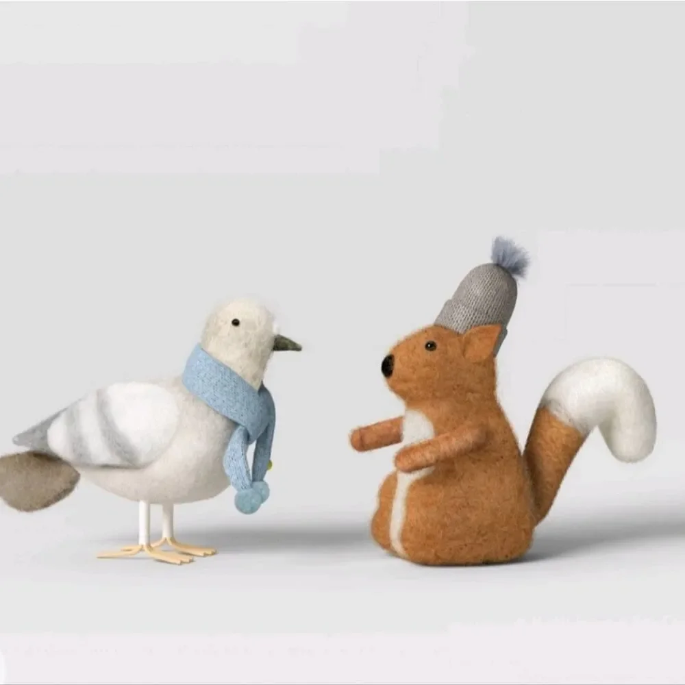 2pc Felted Wool Squirrel & Pigeon Christmas Animal Figurine Set Decor Wondershop